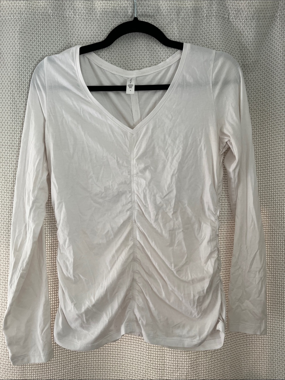 Athleta Women’s V-Neck Long Sleeve Ruched White Top